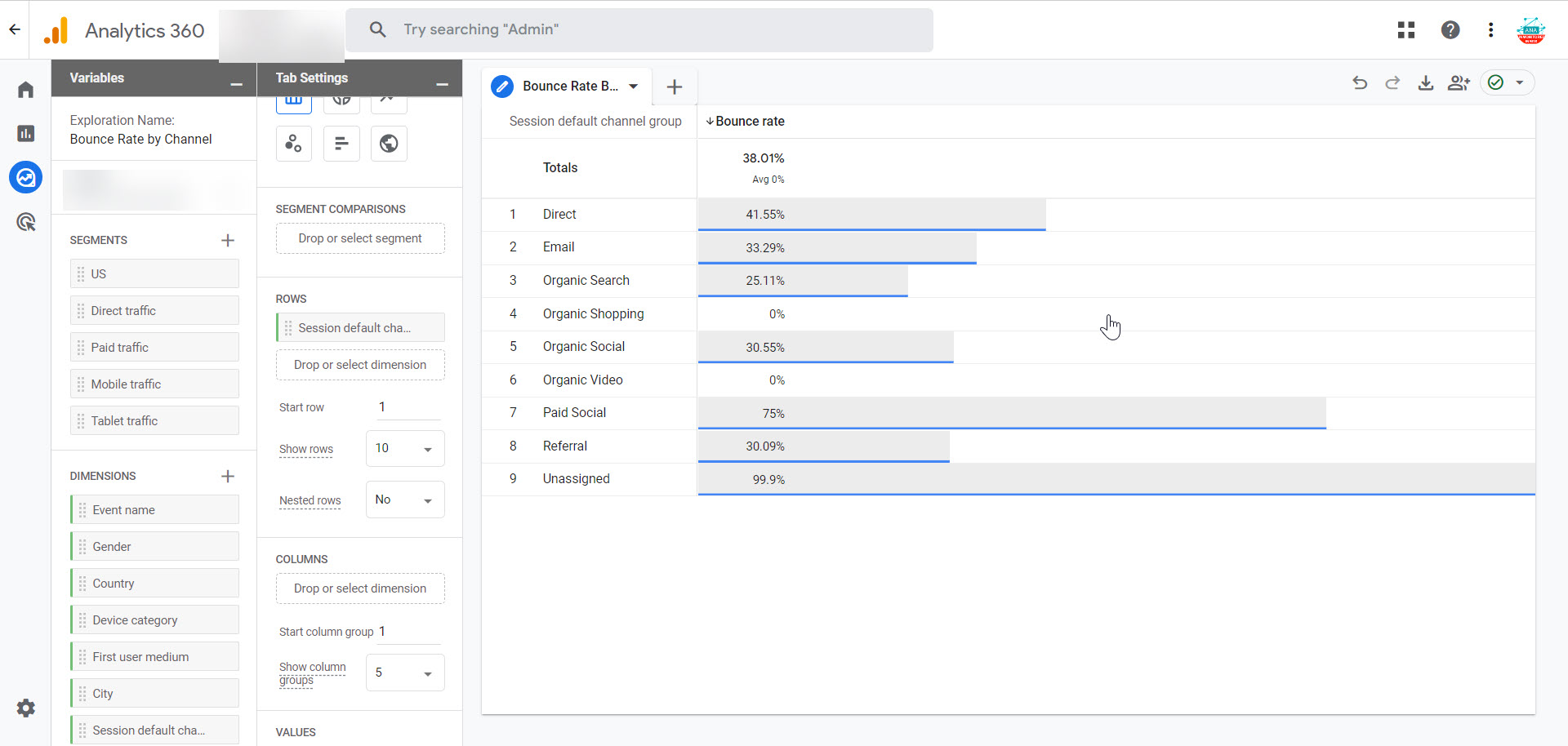 Bounce Rate in the Explore Report