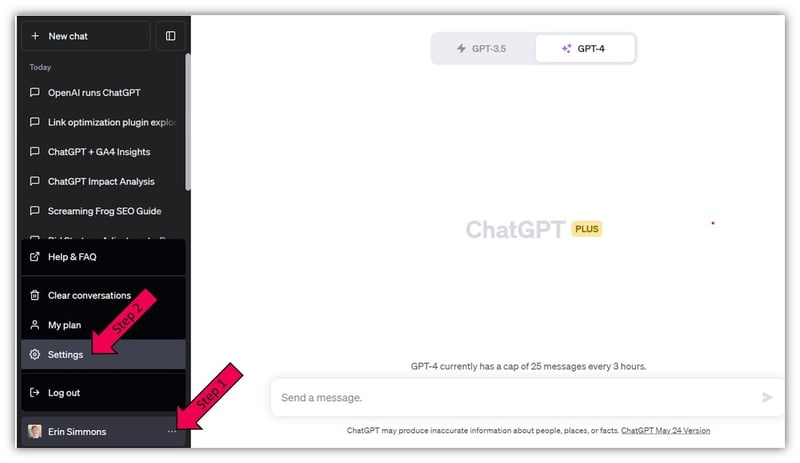 Get Plugins for ChatGPT-4 - Step 1&2 Navigate to settings-1