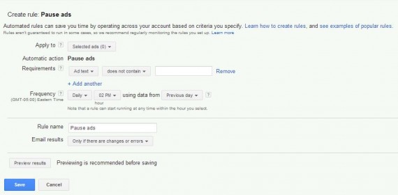 AdWords Automated Rules