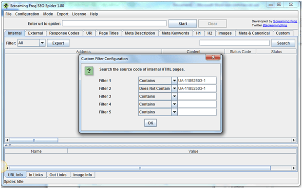 Google Analytics Code in Screaming Frog