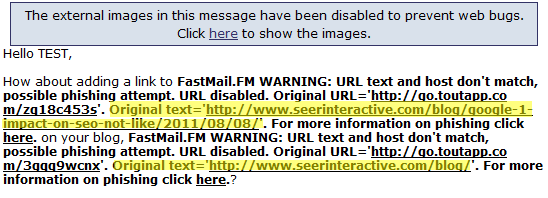 Example of Phishing Warning in a Tout Email