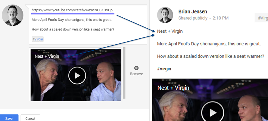 YouTube links on Google+