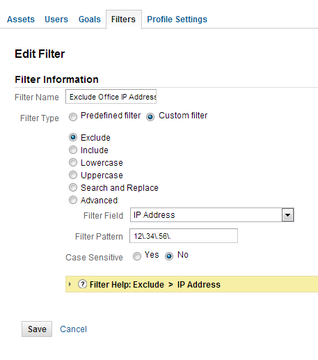 Exclude irrelevant visitorsby their IP Address using this filter. 