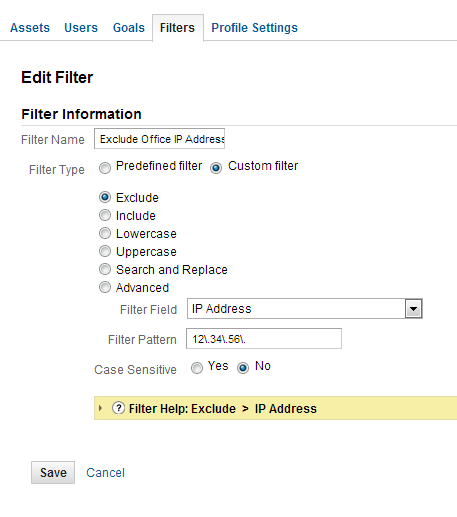 Exclude irrelevant visitorsby their IP Address using this filter.