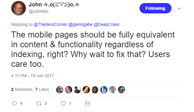 John Mueller tweet 2 on mobile 2017