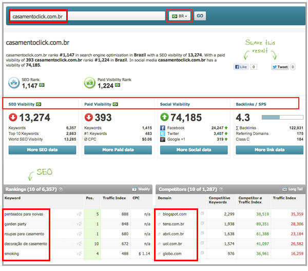 Search Metrics Competitors and Keywords per Country