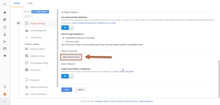 Adjust Search Console in Google Analytics