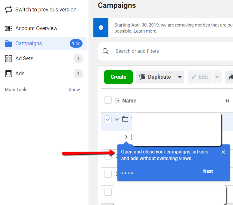 Ads Manager Update 2 Nested Campaigns