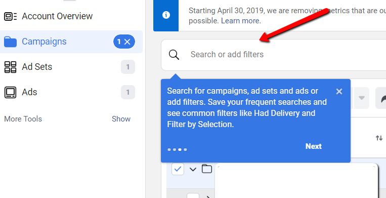 Ads Manager Update 3 Search Bar